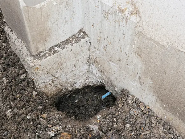 A big hole near a foundation wall