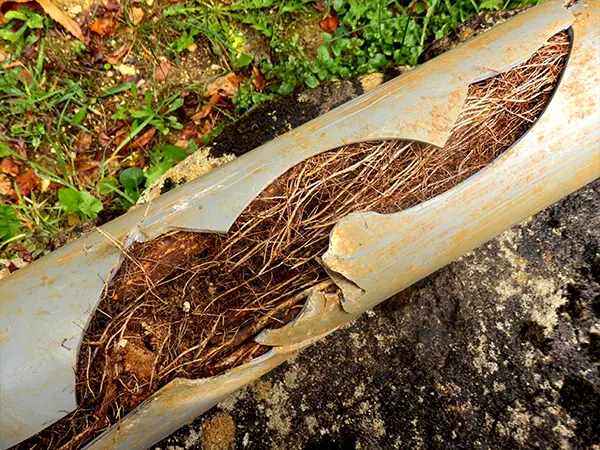 Outdoor pipe clogged with roots