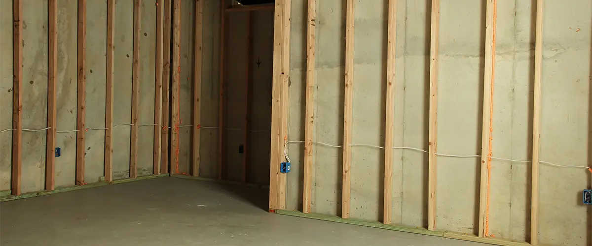 Wall framing in a basement