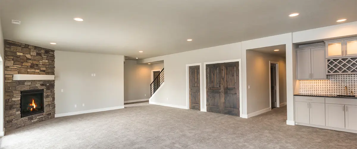 Chic basement with cozy living space and modern amenities.