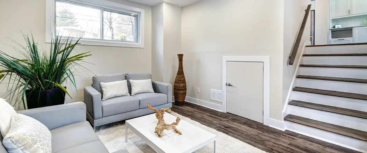 Modern Hyattsville basement showcasing pros and cons of living spaces.